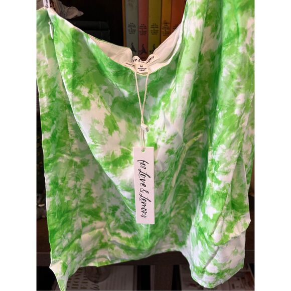 NWT For Love & Lemons Devon Green & White Tie Dye Mini Dress Size Medium - Picture 8 of 11